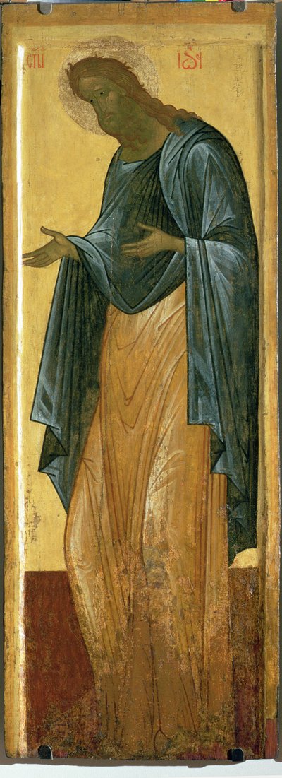 St. Johannes der Vorläufer, aus der Deisis-Schicht der Mariä-Entschlafens-Kathedrale in Wladimir (Tempera auf Holztafel) von Andrei Rublev